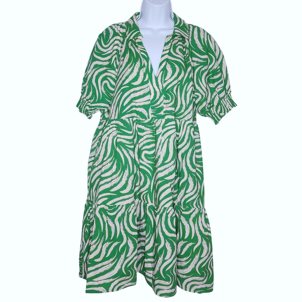 THML Callie Green Short Sleeve Print Dress Sz. Large